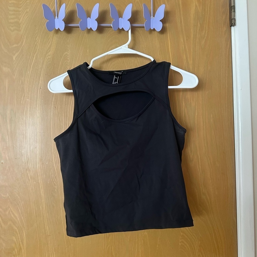 Forever 21 Black Cropped Tank Top with a Cut Out on the Neckline